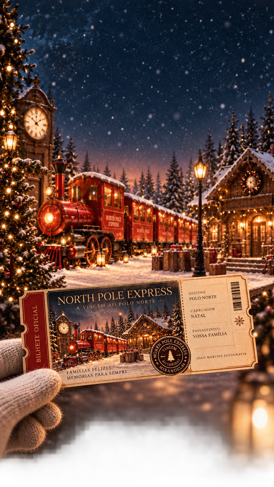 Cenário oficial North Pole Express na estação de Natal